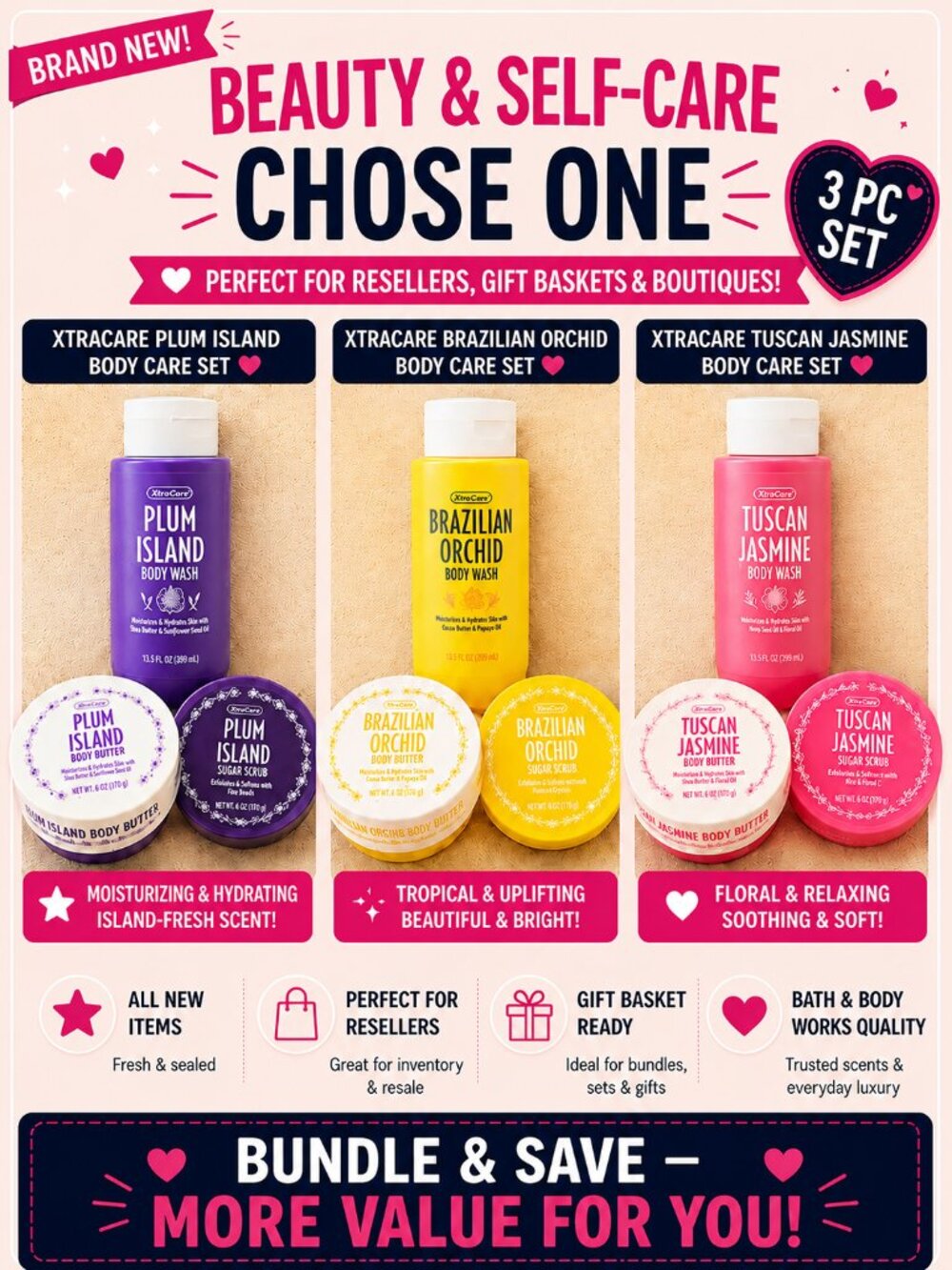3 PC Bundle - Bath & Body Collection Bundle – Body Wash, Sugar Scrubs & Butter